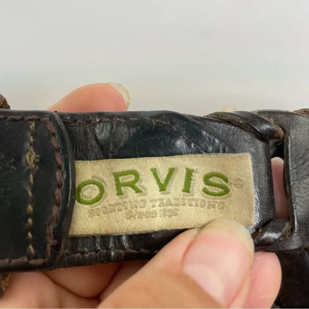 Orvis dark brown leather chain link belt men's size 46 solid brass buckle